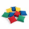 Colorful 4x4 junior cornhole bags on white background